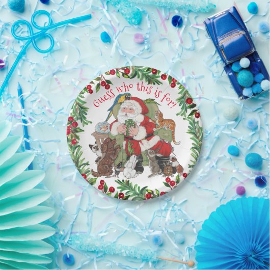 サンタペッツクリスマスギフトドッグキャットバニーユーモアのある ペーパープレート (パーティー)