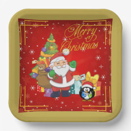 サンタペンキンデリバリープレゼントパーティープレート ペーパープレート