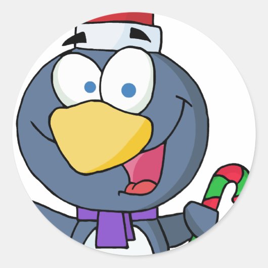 サンタペンギンとキャンディーケーン ラウンドシール (正面)