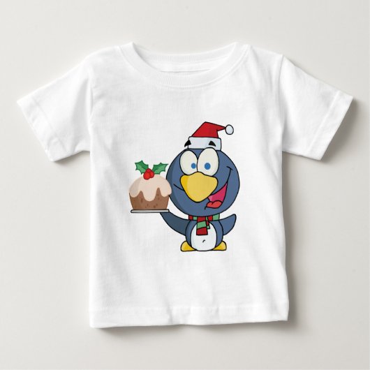 サンタペンギンとクリスマスケーキ ベビーTシャツ (正面)