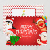 サンタペンギントナカイシロクマクリスマスカード シーズンカード (正面/裏面)