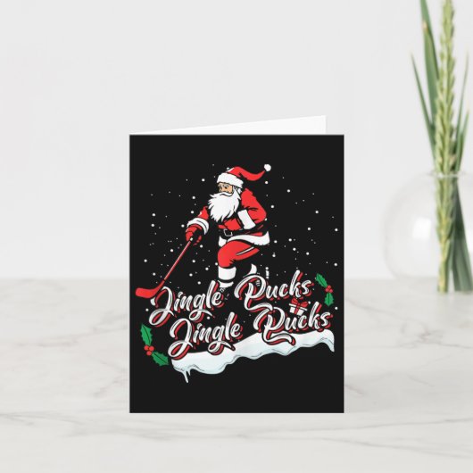 サンタホッケープレイヤーアイスホッケークリスマスズスポーツクリスチム カード (正面)