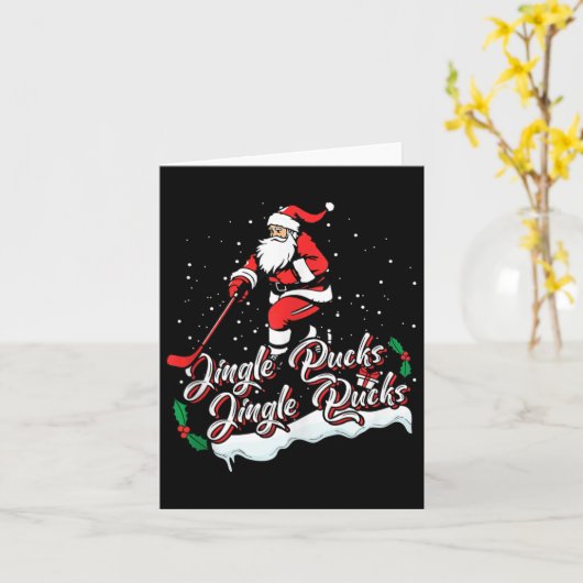 サンタホッケープレイヤーアイスホッケークリスマスズスポーツクリスチム カード (黄色い花)