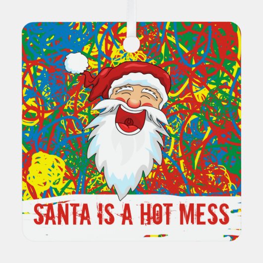 サンタホットメスレッドブルーグリーンイエローワイルドスクライブル メタルオーナメント (正面)