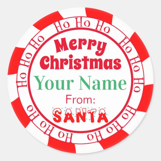 サンタホホホホのメリークリスマス赤と白 ラウンドシール (正面)