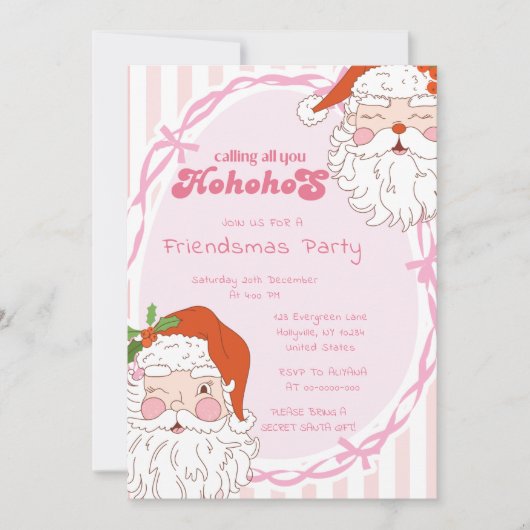 サンタホホホホフスフレンドスマおもしろいスクリスマスパーティー 招待状 (正面)