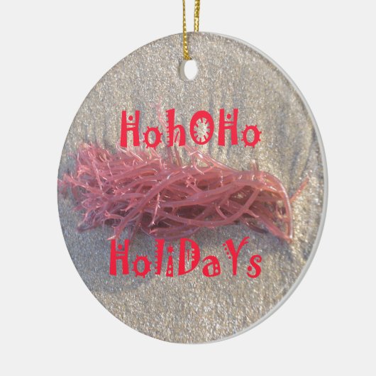 サンタホホホホホメリークリスマスビーチ色 セラミックオーナメント (左)