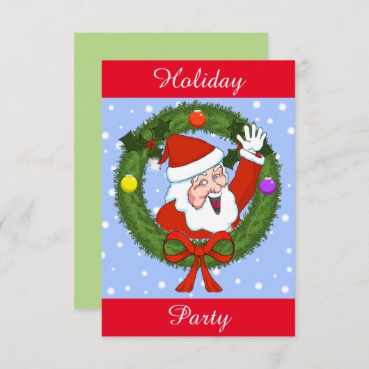 サンタホリデーパーティー招待状（カスタマイズ可能） 招待状 (正面/裏面)