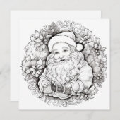 サンタホリーポインセチアリースクリスマスカラーリング シーズンカード (正面/裏面)