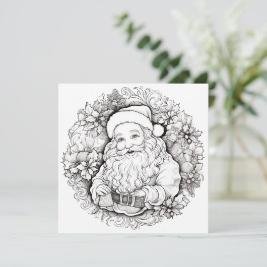 サンタホリーポインセチアリースクリスマスカラーリング シーズンカード (スタンド正面)