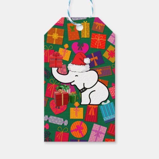 サンタホワイトエレファントクリスマスギフトパターン ギフトタグ (正面)