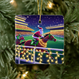 サンタホースレーシングジョッキークリスマス セラミックオーナメント