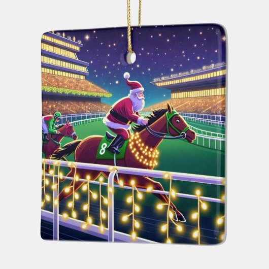 サンタホースレーシングジョッキークリスマス セラミックオーナメント (左)