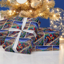 サンタホースレーシングジョッキークリスマス ラッピングペーパー