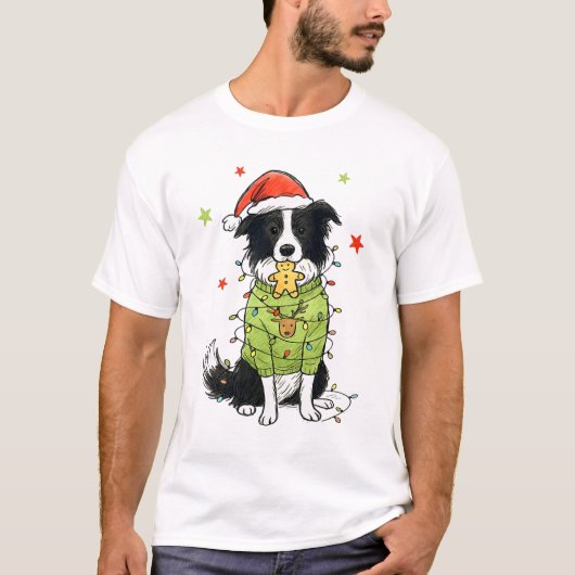 サンタボーダーコリー クリスマスボーダーコリー 犬の母 Tシャツ (正面)