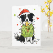 サンタボーダーコリー クリスマス ボーダーコリー 犬の母 カード (黄色い花)