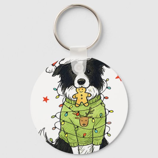 サンタボーダーコリー クリスマス ボーダーコリー 犬 ママ キーホルダー (正面)
