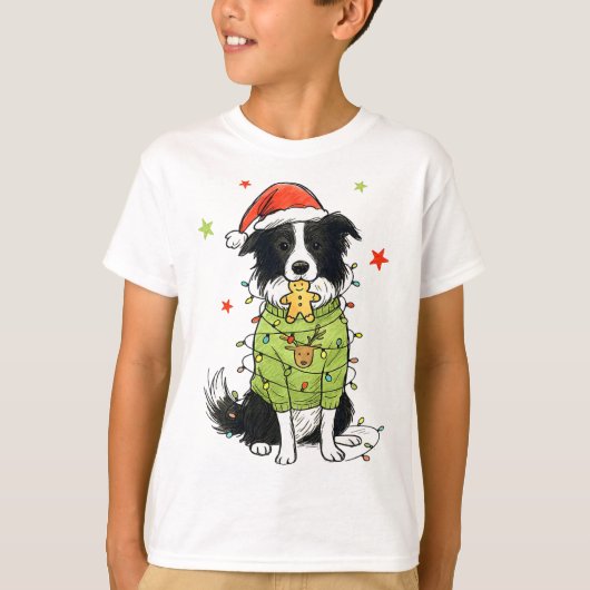 サンタボーダーコリー クリスマス ボーダーコリー 犬 ママ Tシャツ (正面)