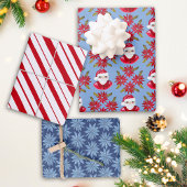 サンタポインセチアペパーミントストライプレトロクリスマス ラッピングペーパーシート