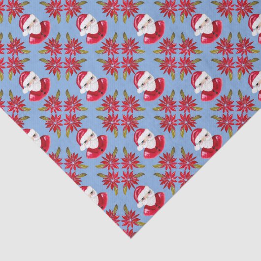 サンタポインセチア伝統的ブルーレッドクリスマス 薄葉紙 (詳細)