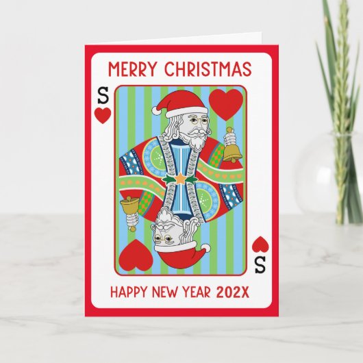 サンタポーカー クリスマスと新年のカード サンキューカード (正面)
