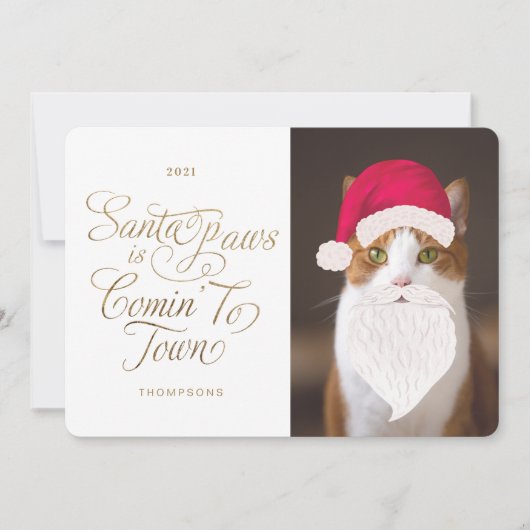 サンタポーズは町にコミンペットおもしろい写真サンタ シーズンカード (正面)