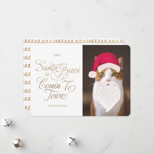 サンタポーズは町にコミンペットおもしろい写真サンタ シーズンカード (正面/裏面インサイチュ)