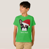サンタポーズクリスマスブルフランスのドッグ Tシャツ (正面フル)