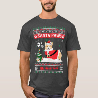 サンタポーズコルギメリークリスマスドッグおもしろいクリスマス Tシャツ