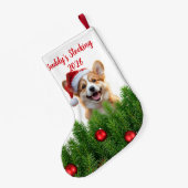 サンタポーズコーギーのホリデーステッキ スモールクリスマスストッキング (裏面 (吊り時))