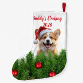 サンタポーズコーギーのホリデーステッキ スモールクリスマスストッキング (裏面)