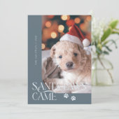 サンタポーズドッ来ク写真石板ブルークリスマス シーズンカード (スタンド正面)
