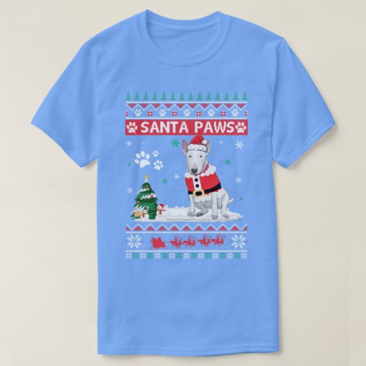 サンタポーズブルテリアメリークリスマスドッグおもしろい Tシャツ (デザイン正面)