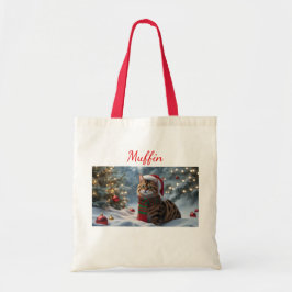 サンタポーズベンガルキャットクリスマスパーソナライズド トートバッグ