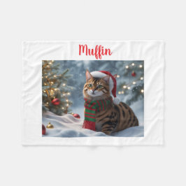 サンタポーズベンガルキャットクリスマスパーソナライズド フリースブランケット