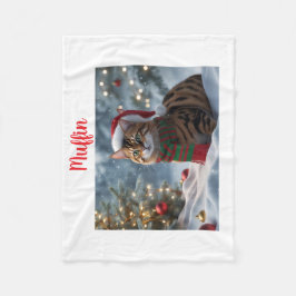 サンタポーズベンガルキャットクリスマスパーソナライズド フリースブランケット