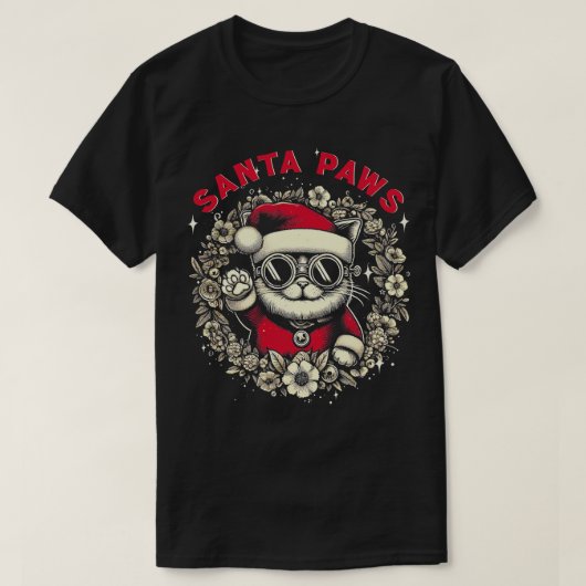 サンタポーズ猫好き Tシャツ (デザイン正面)