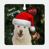 サンタポーズ – クリスタルザハスキーパーソナライズされた犬 メタルオーナメント (裏面)