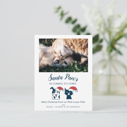 サンタポーズ | 猫おもしろいと犬のペット写真 シーズンポストカード (スタンド正面)