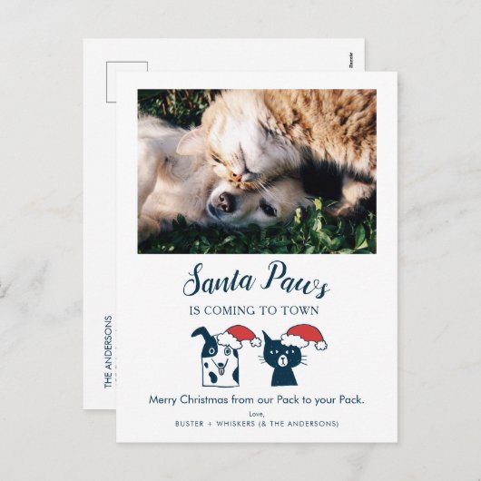 サンタポーズ | 猫おもしろいと犬のペット写真 シーズンポストカード (正面/裏面)