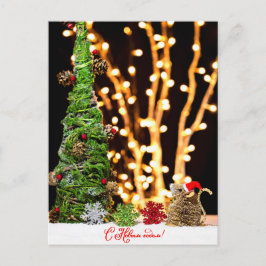 サンタマウスとクリスマスツリーのヴィンテージ シーズンポストカード