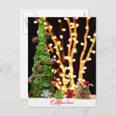 サンタマウスとクリスマスツリーのヴィンテージ シーズンポストカード (正面/裏面)