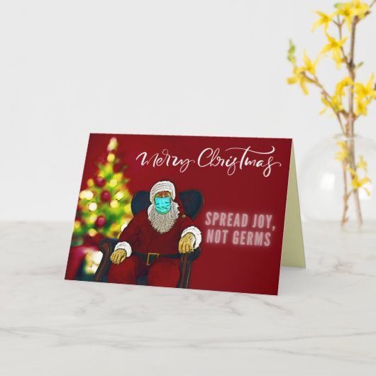 サンタマスクが喜びを広める、生殖細胞が生き生きとしたクリスマス カード (黄色い花)