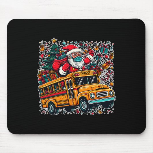 サンタマスクを着けたスクールバスの運転手 楽しいクリスマス マウスパッド (正面)