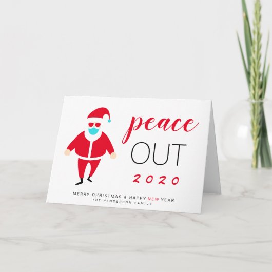 サンタマスク ピースアウト 2020 面白いクリスマス シーズンカード (正面)