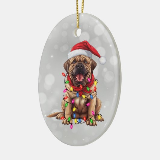 サンタマスティフ包まれたドッグのクリスマスライト セラミックオーナメント (左)