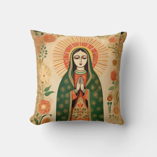 サンタマスペインのリアフォークアートヴァージンメアリー クッション (正面)