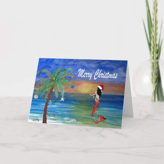 サンタマーメイド クリスマス 海辺のカード カード (正面)