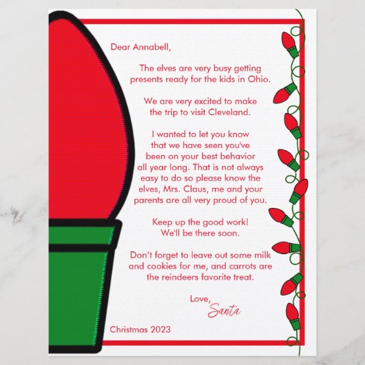 サンタミセスクロース手紙紙シート (正面)