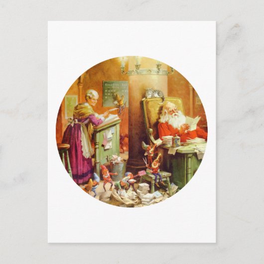 サンタミセス・クロースが子どものリストを作る シーズンポストカード (正面)